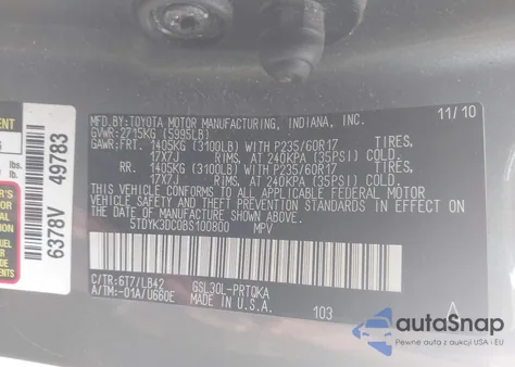 2011 Toyota Sienna Xle from USA, damaged, VIN 5TDYK3DC0BS100800